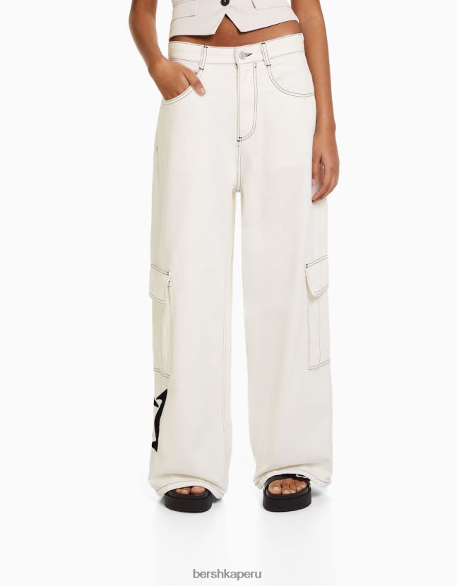 blanco Bershka mujer jeans súper holgados con bordados de los años 90 806J6B1576