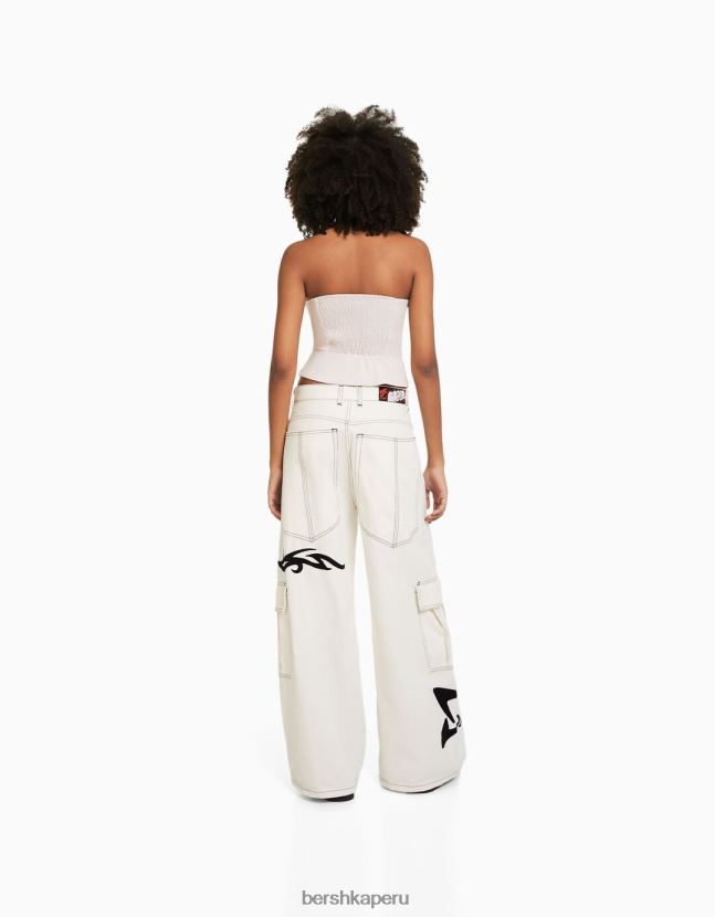blanco Bershka mujer jeans súper holgados con bordados de los años 90 806J6B1576