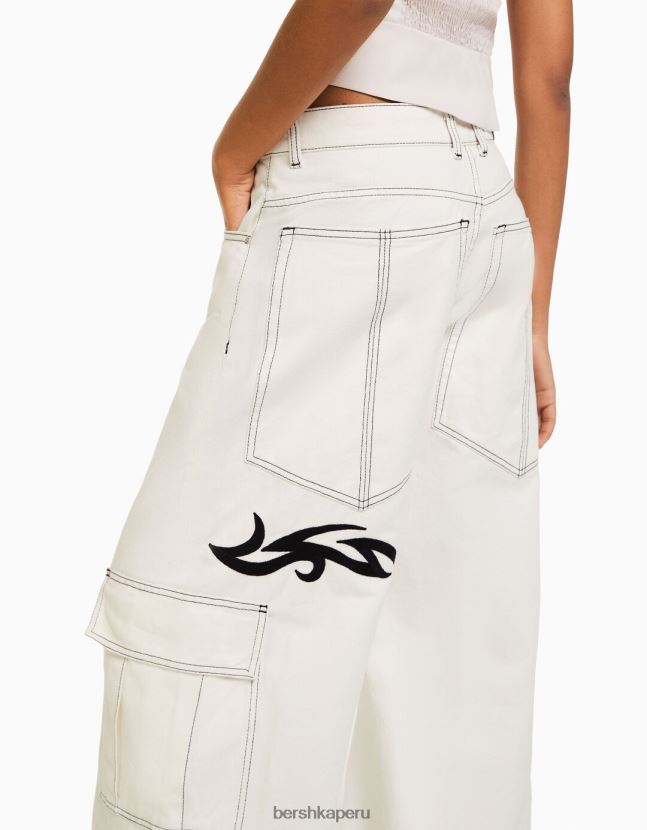 blanco Bershka mujer jeans súper holgados con bordados de los años 90 806J6B1576