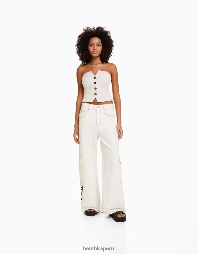 blanco Bershka mujer jeans súper holgados con bordados de los años 90 806J6B1577