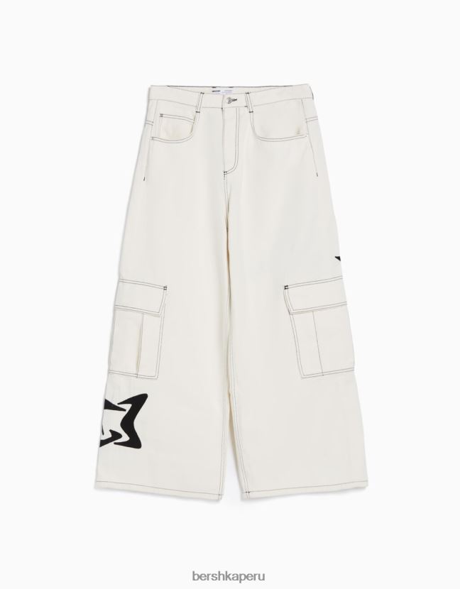 blanco Bershka mujer jeans súper holgados con bordados de los años 90 806J6B1577