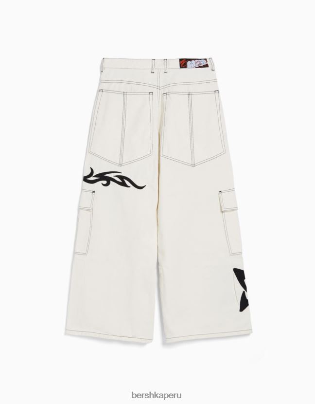 blanco Bershka mujer jeans súper holgados con bordados de los años 90 806J6B1577