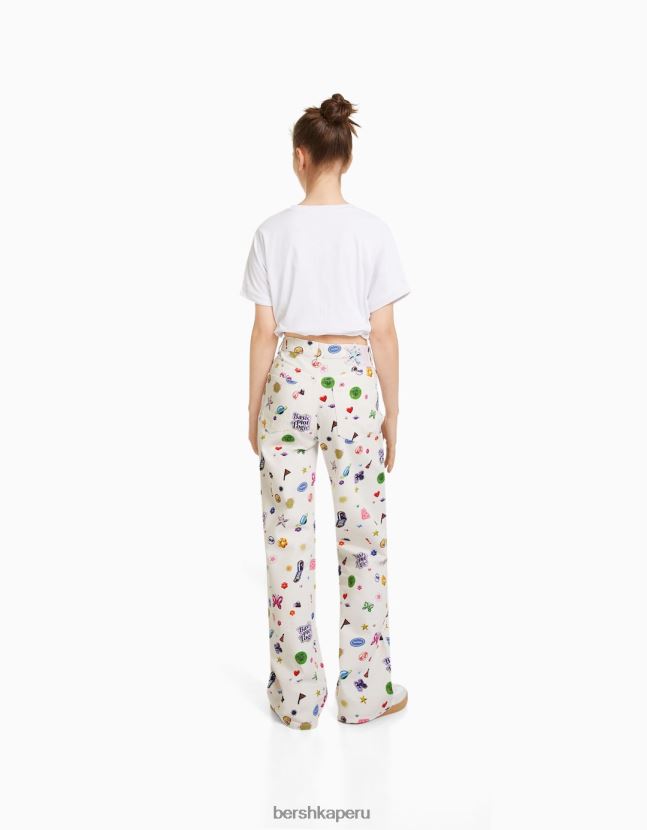 blanco Bershka mujer vaqueros anchos estampados de los 90 806J6B1592