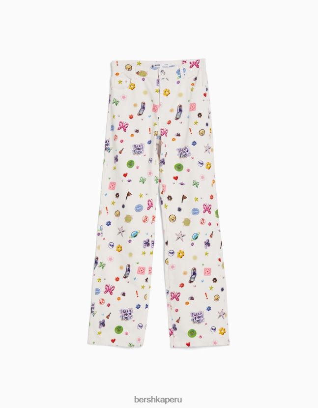 blanco Bershka mujer vaqueros anchos estampados de los 90 806J6B1592