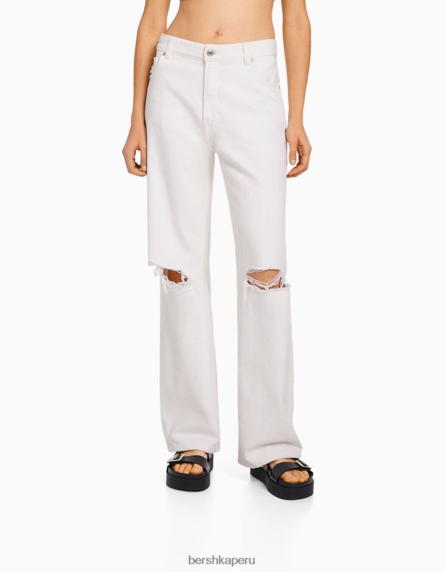 blanco Bershka mujer vaqueros anchos rotos de los 90 806J6B1525