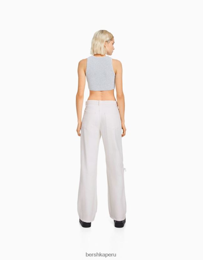 blanco Bershka mujer vaqueros anchos rotos de los 90 806J6B1525