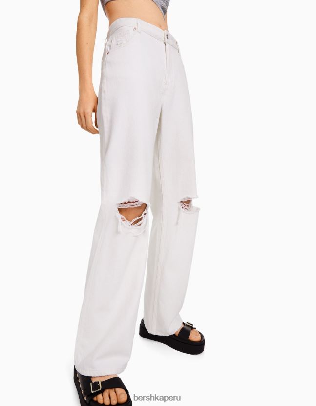 blanco Bershka mujer vaqueros anchos rotos de los 90 806J6B1525