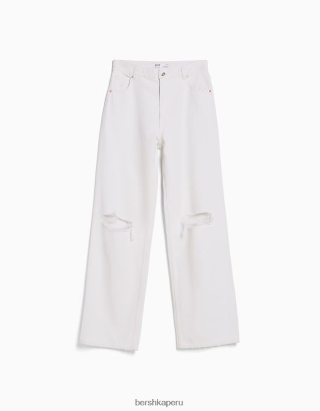 blanco Bershka mujer vaqueros anchos rotos de los 90 806J6B1525
