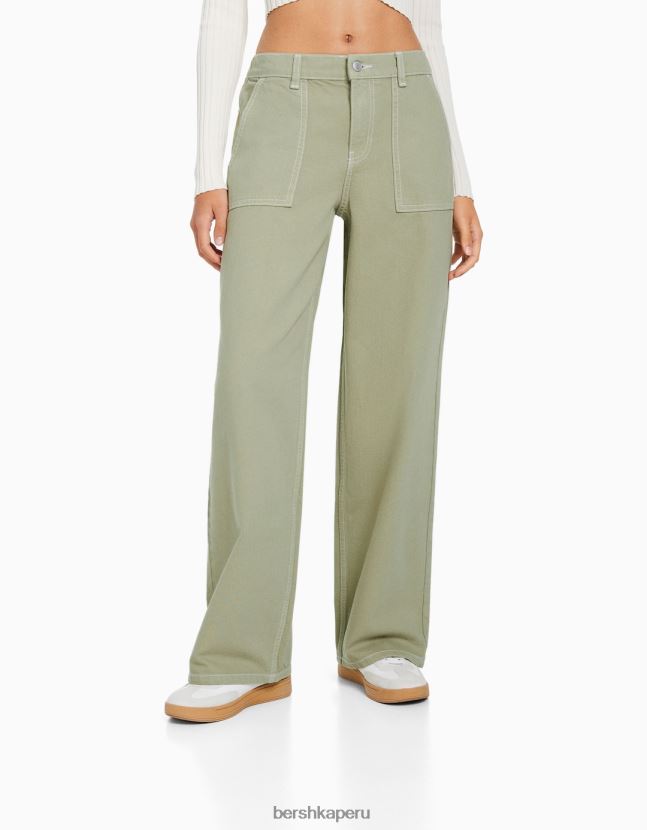 caqui Bershka mujer Jeans 90s con cinturilla elástica y bolsillo 806J6B1566