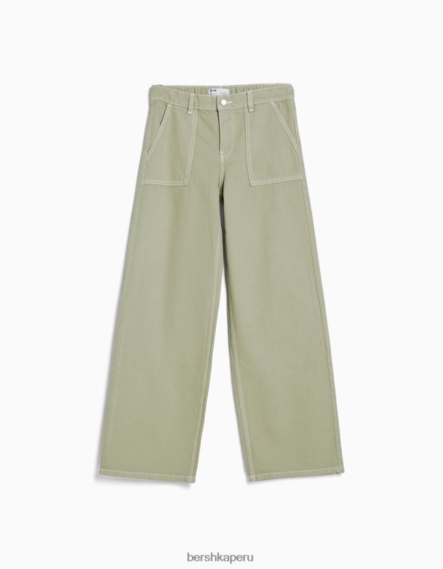 caqui Bershka mujer Jeans 90s con cinturilla elástica y bolsillo 806J6B1566