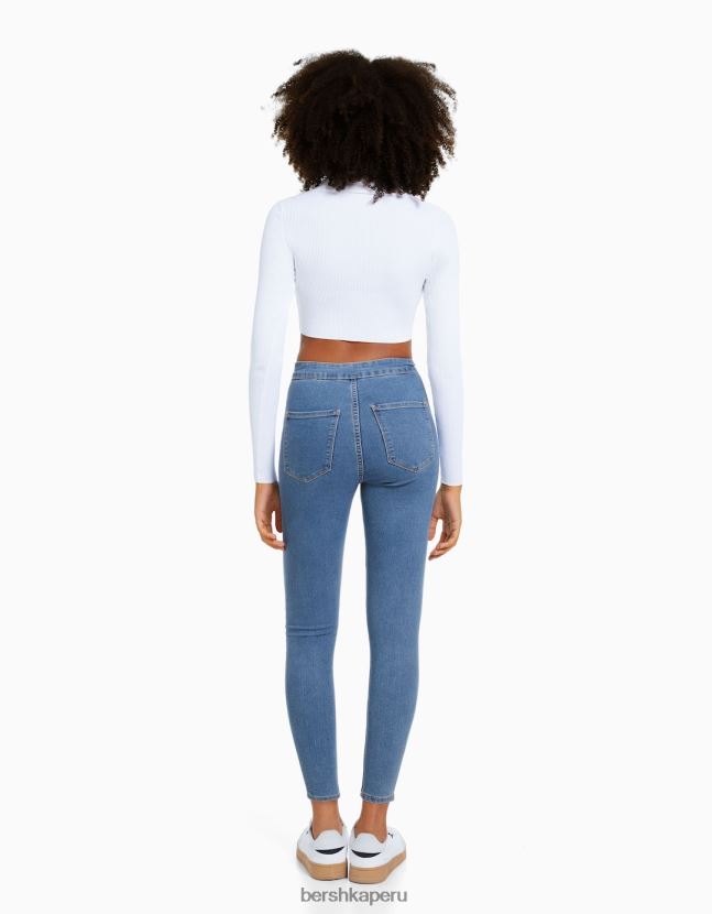 exclusivo Bershka mujer leggins de mezclilla con tiro superalto 806J6B1588