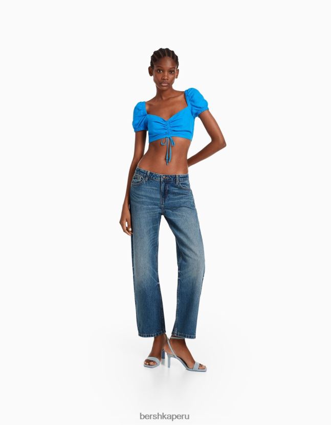 lavado azul Bershka mujer vaqueros capri rectos de tiro bajo 806J6B1550