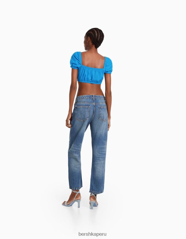 lavado azul Bershka mujer vaqueros capri rectos de tiro bajo 806J6B1550