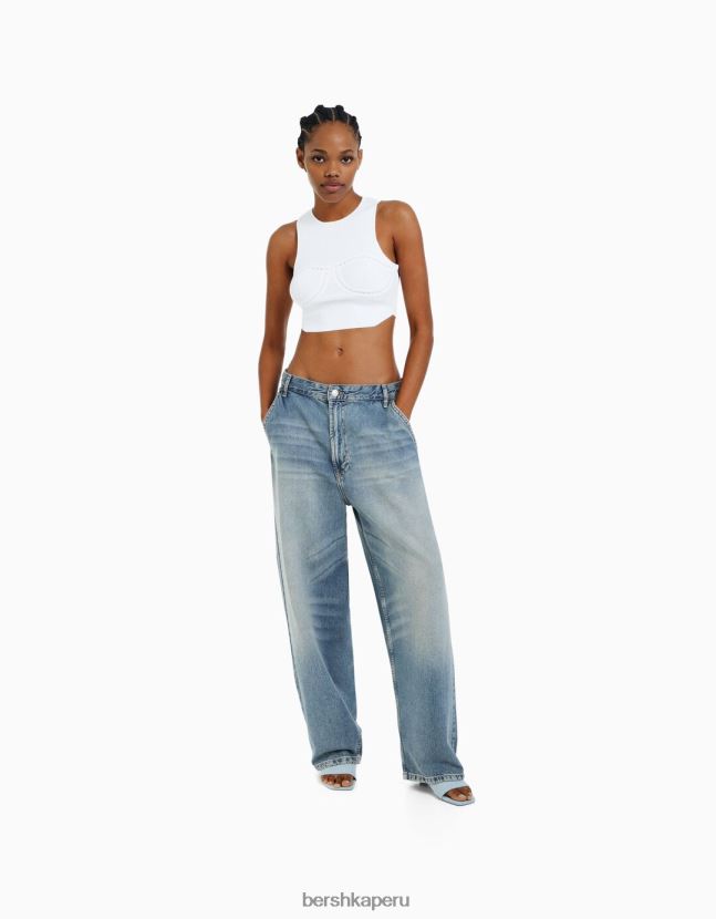 lavado azul Bershka mujer vaqueros skater desteñidos 806J6B1512