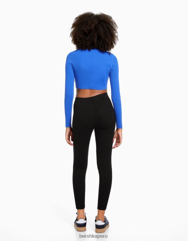 negro Bershka mujer leggins de mezclilla con tiro superalto 806J6B1587