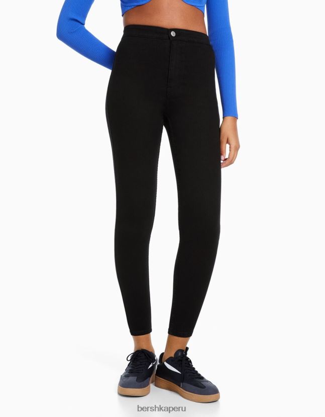 negro Bershka mujer leggins de mezclilla con tiro superalto 806J6B1587