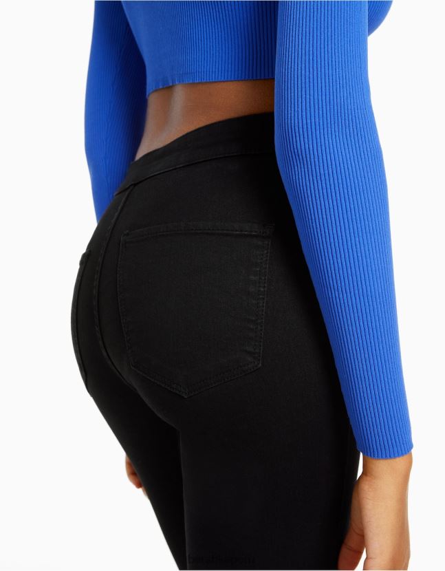 negro Bershka mujer leggins de mezclilla con tiro superalto 806J6B1587