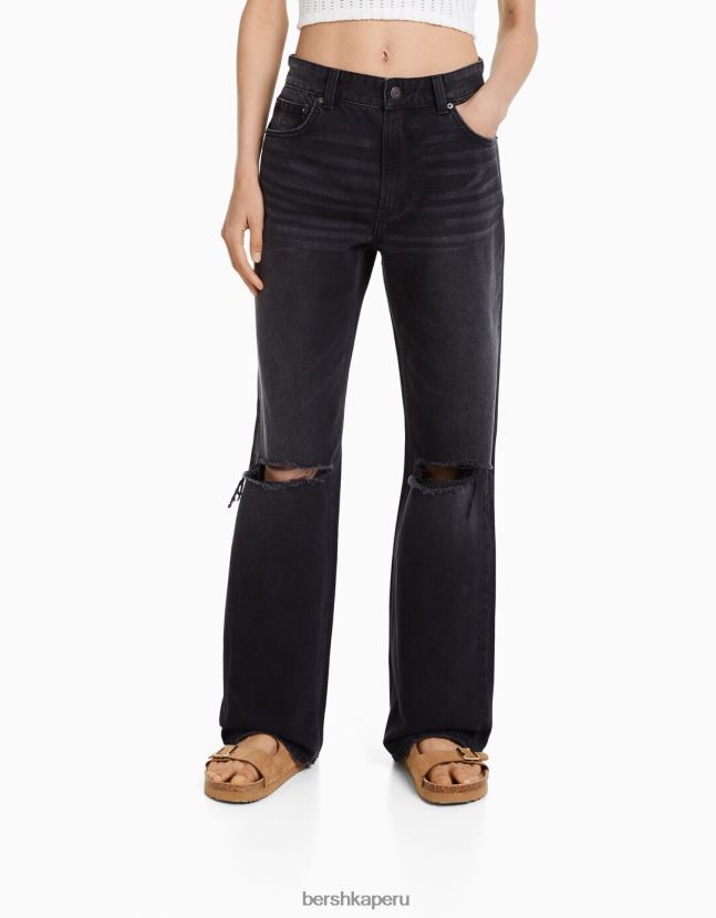 negro Bershka mujer vaqueros anchos de los 90 con rotos 806J6B1490