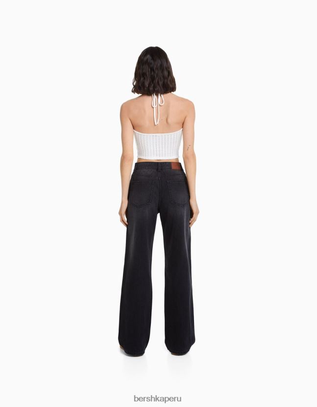 negro Bershka mujer vaqueros anchos de los 90 con rotos 806J6B1490
