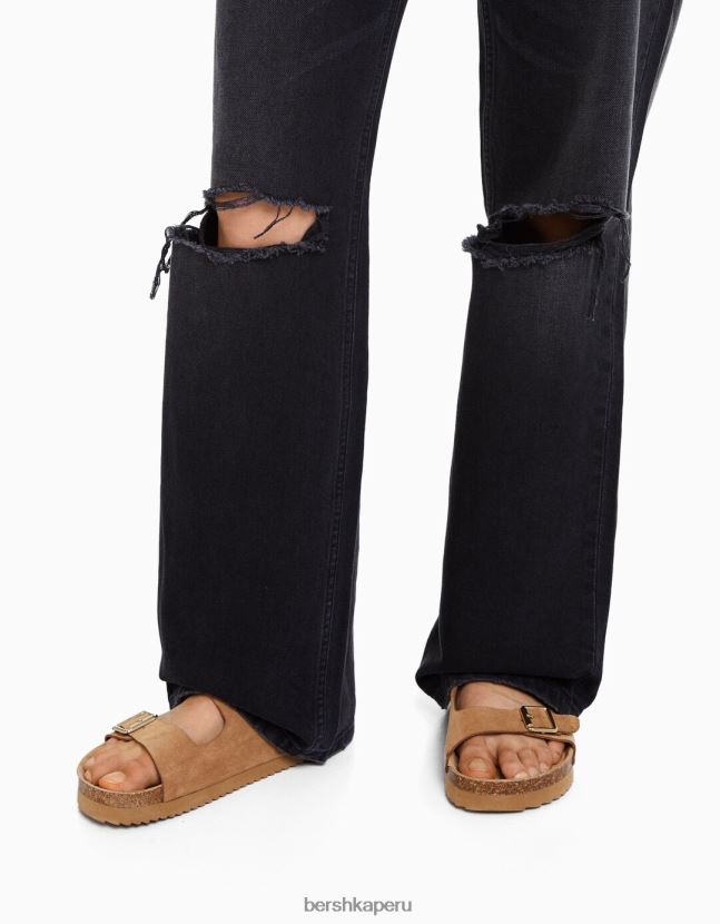 negro Bershka mujer vaqueros anchos de los 90 con rotos 806J6B1490