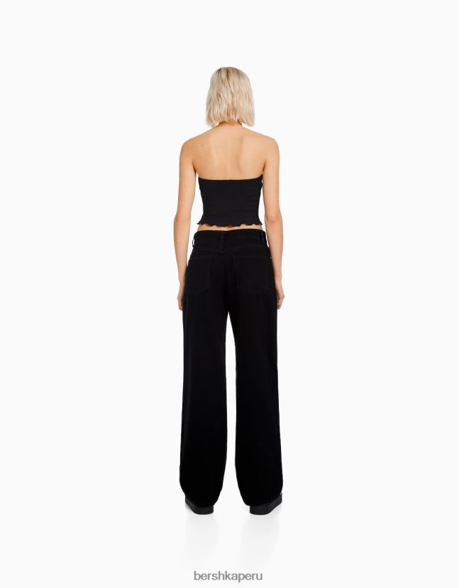 negro Bershka mujer vaqueros anchos rotos de los 90 806J6B1526