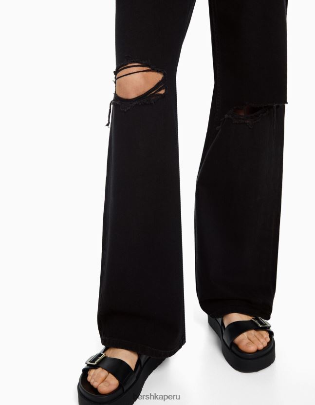 negro Bershka mujer vaqueros anchos rotos de los 90 806J6B1526