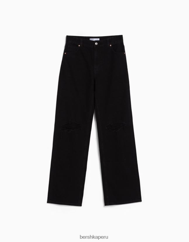 negro Bershka mujer vaqueros anchos rotos de los 90 806J6B1526