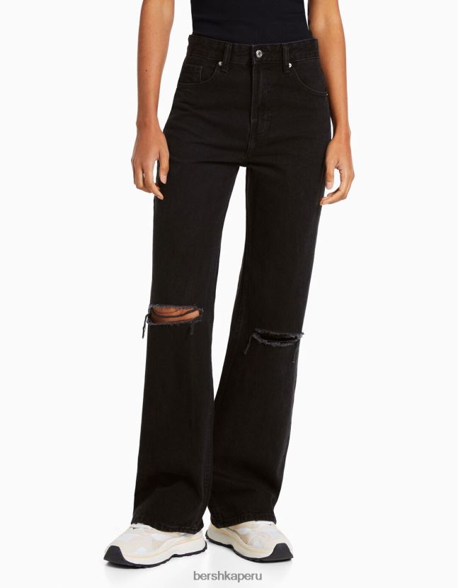 negro Bershka mujer vaqueros anchos rotos de los 90 806J6B1604