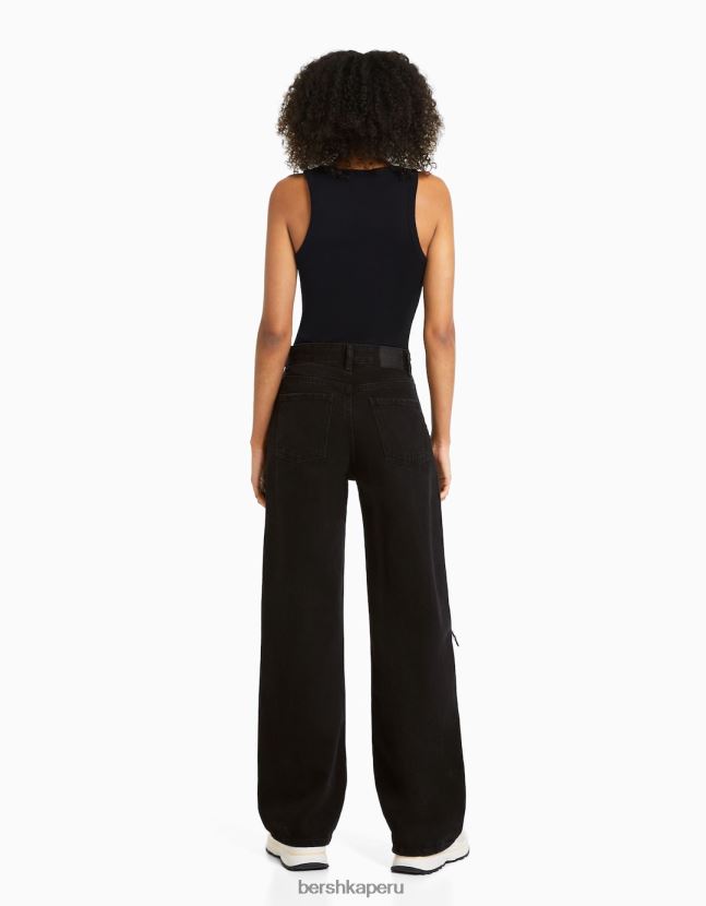 negro Bershka mujer vaqueros anchos rotos de los 90 806J6B1604
