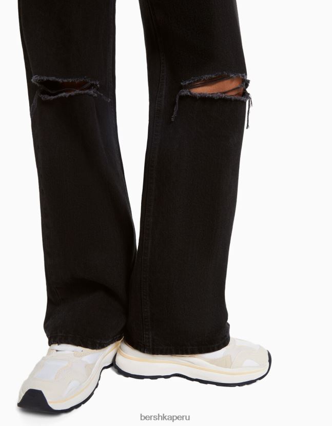 negro Bershka mujer vaqueros anchos rotos de los 90 806J6B1604