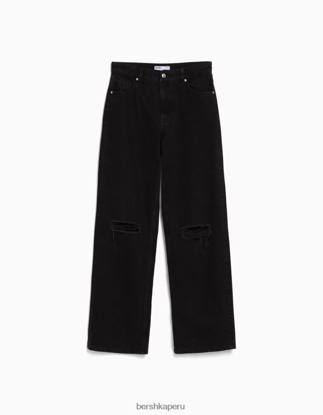 negro Bershka mujer vaqueros anchos rotos de los 90 806J6B1604