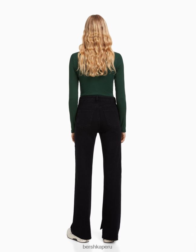 negro Bershka mujer vaqueros confort con abertura lateral 806J6B1570