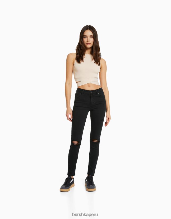 negro Bershka mujer vaqueros pitillo vintage de tiro bajo 806J6B1600