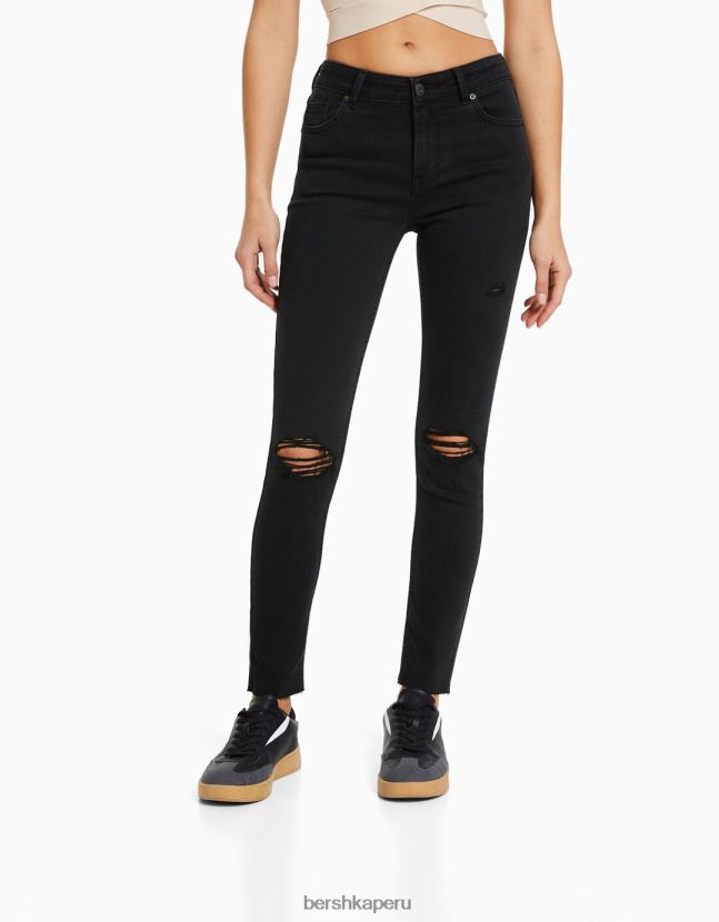 negro Bershka mujer vaqueros pitillo vintage de tiro bajo 806J6B1600