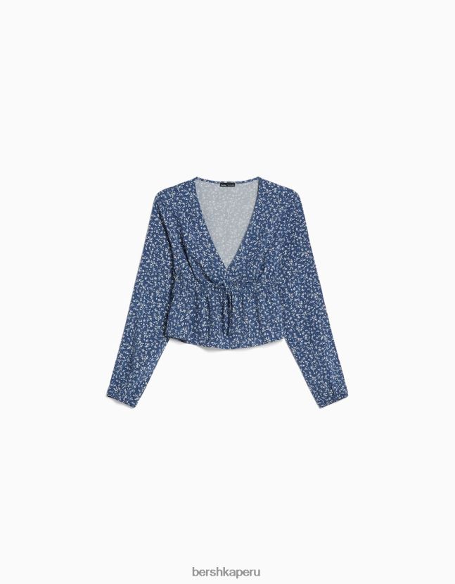Armada Bershka mujer blusa de manga larga con estampado floral y lazo 806J6B948