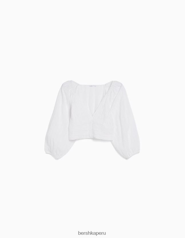 blanquecino Bershka mujer blusa voluminosa de manga larga con cuello en v 806J6B951