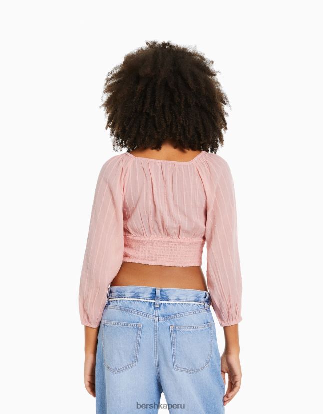 gris Bershka mujer blusa voluminosa de manga larga con cuello en v 806J6B950