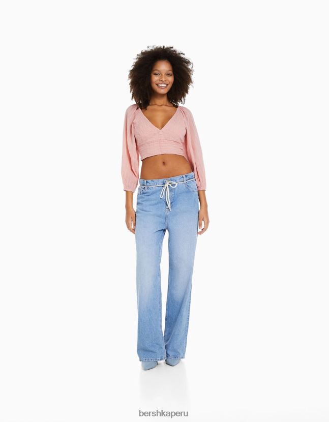 gris Bershka mujer blusa voluminosa de manga larga con cuello en v 806J6B950