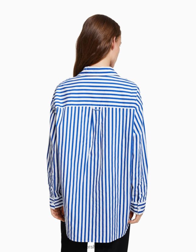 azul Bershka mujer camisa oversize de popelina de manga larga 806J6B944