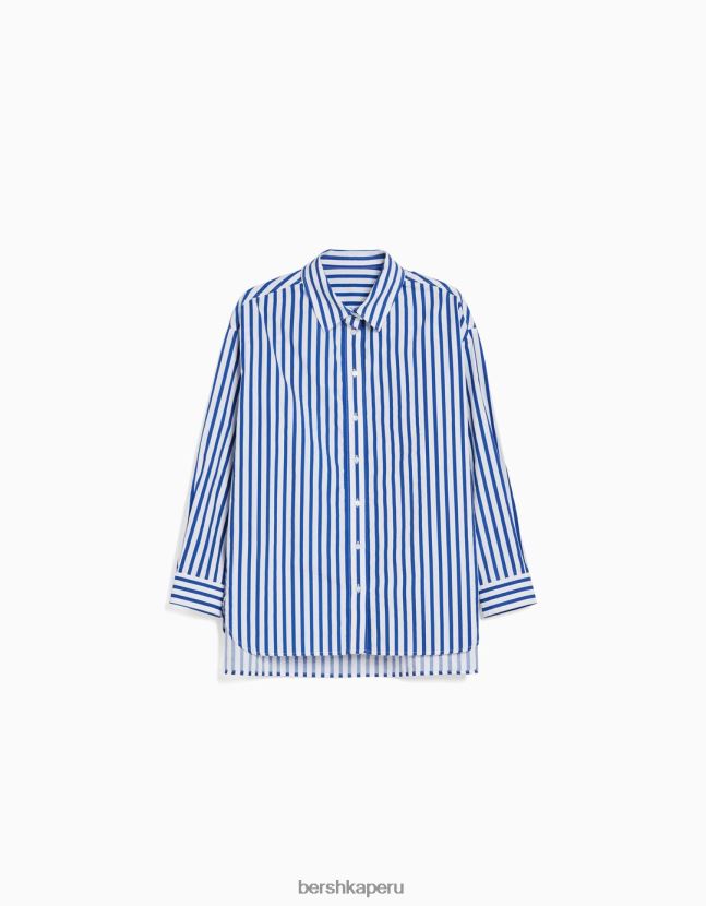 azul Bershka mujer camisa oversize de popelina de manga larga 806J6B944