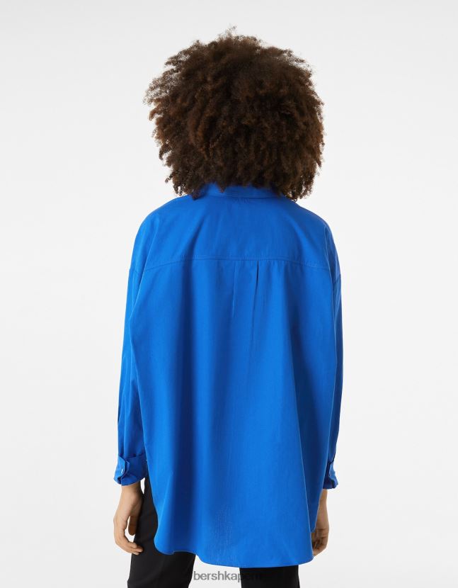 azul Bershka mujer camisa oversize de popelina de manga larga 806J6B945