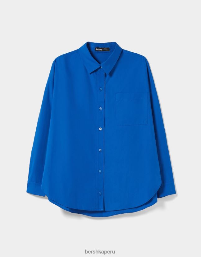azul Bershka mujer camisa oversize de popelina de manga larga 806J6B945