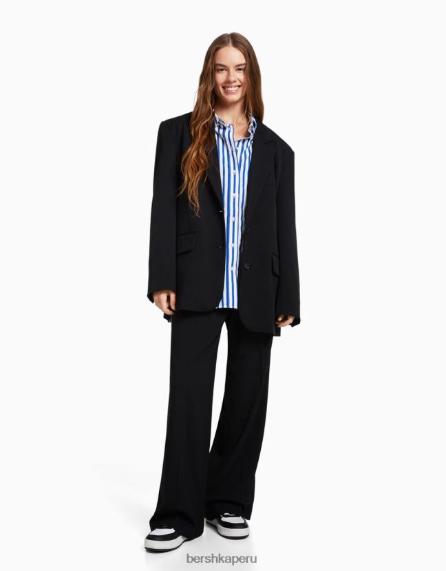azul Bershka mujer camisa oversize de popelina de manga larga 806J6B946