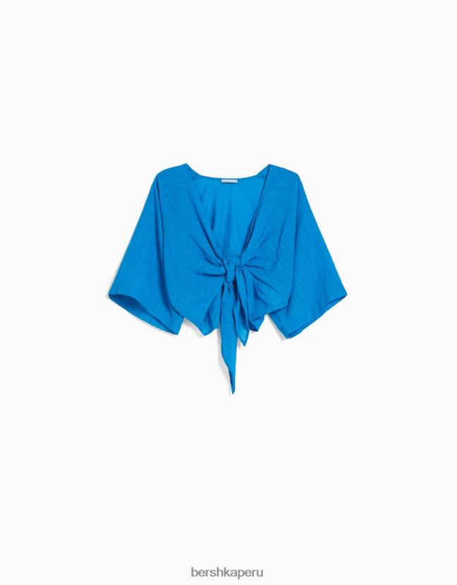 azul Bershka mujer camisa rústica manga corta 806J6B900