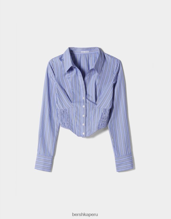 azul claro Bershka mujer camisa corsé de popelina entallada con manga larga 806J6B929