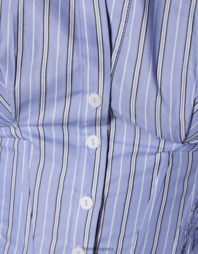 azul claro Bershka mujer camisa corsé de popelina entallada con manga larga 806J6B929