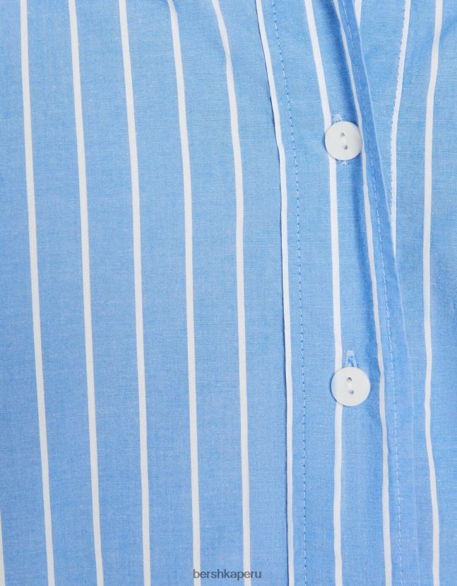 azul claro Bershka mujer camisa corta de popelín de manga larga 806J6B931
