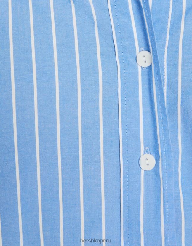 azul claro Bershka mujer camisa corta de popelín de manga larga 806J6B934