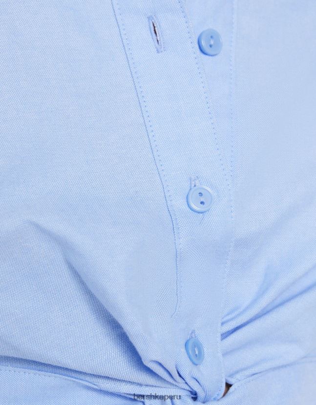 azul claro Bershka mujer camisa de manga larga con detalle cruzado en la parte delantera 806J6B921