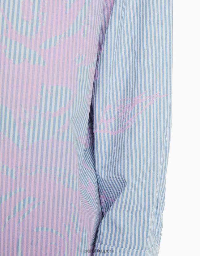 azul claro Bershka mujer camisa de popelina estampada a rayas de manga larga 806J6B941